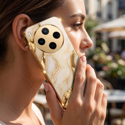 Vivo X300 5G Marvel Texture Gold Electroplated Glass Phone Back Case