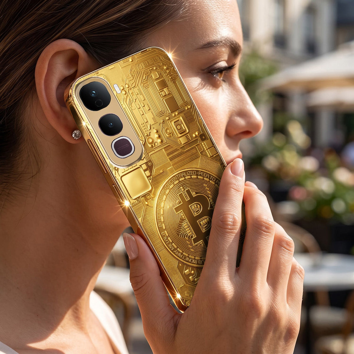 Vivo Y400 Pro 5G Bitcoin Gold Electroplated Glass Phone Back Case