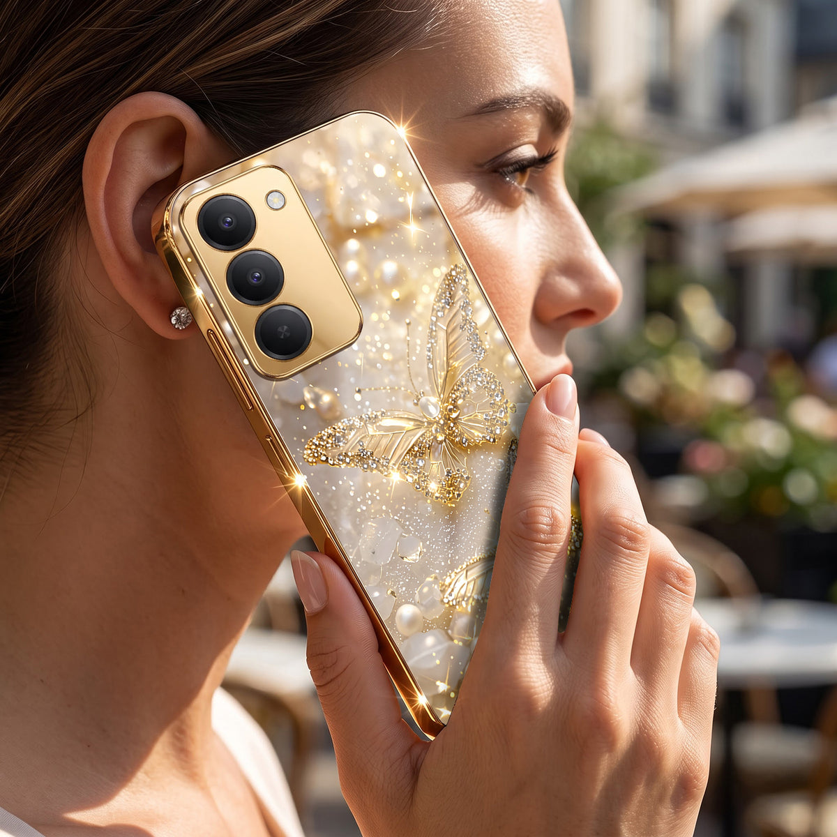 Redmi 15 5G Golden Butterfly Gold Electroplated Glass Phone Back Case
