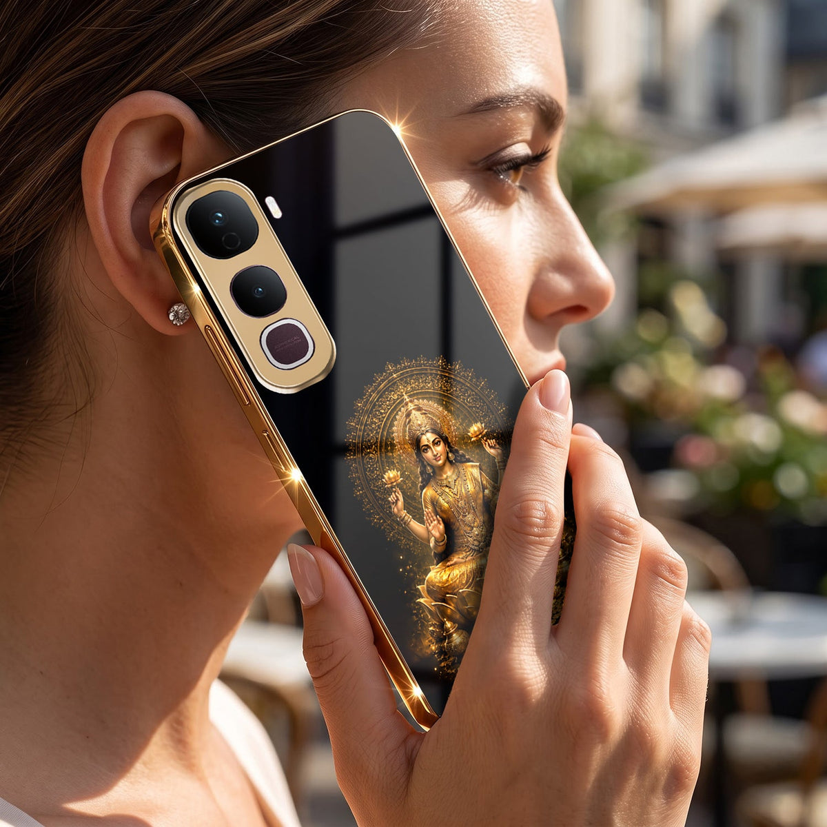 Vivo Y400 Pro 5G Golden Maa Lakshmi Gold Electroplated Glass Phone Back Case