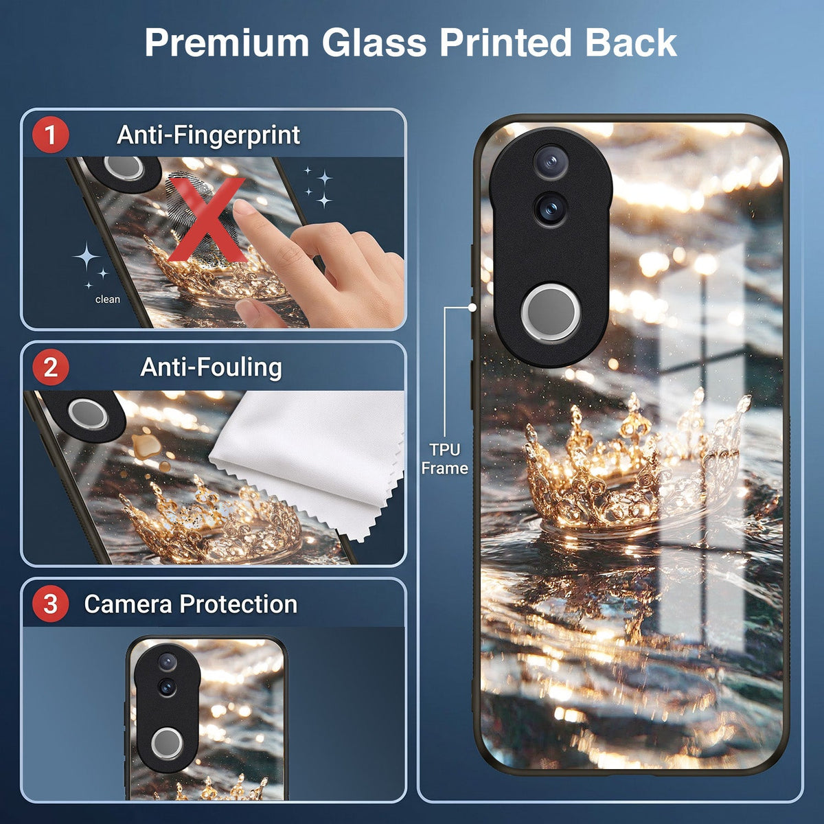 Vivo V50 5G Golden Crown Ocean Acrylic Glass Back Case