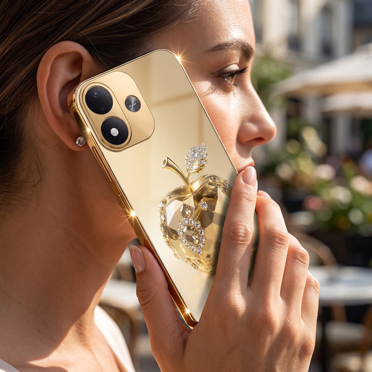 Redmi Note 17 5G Golden Apple Gold Electroplated Glass Phone Back Case