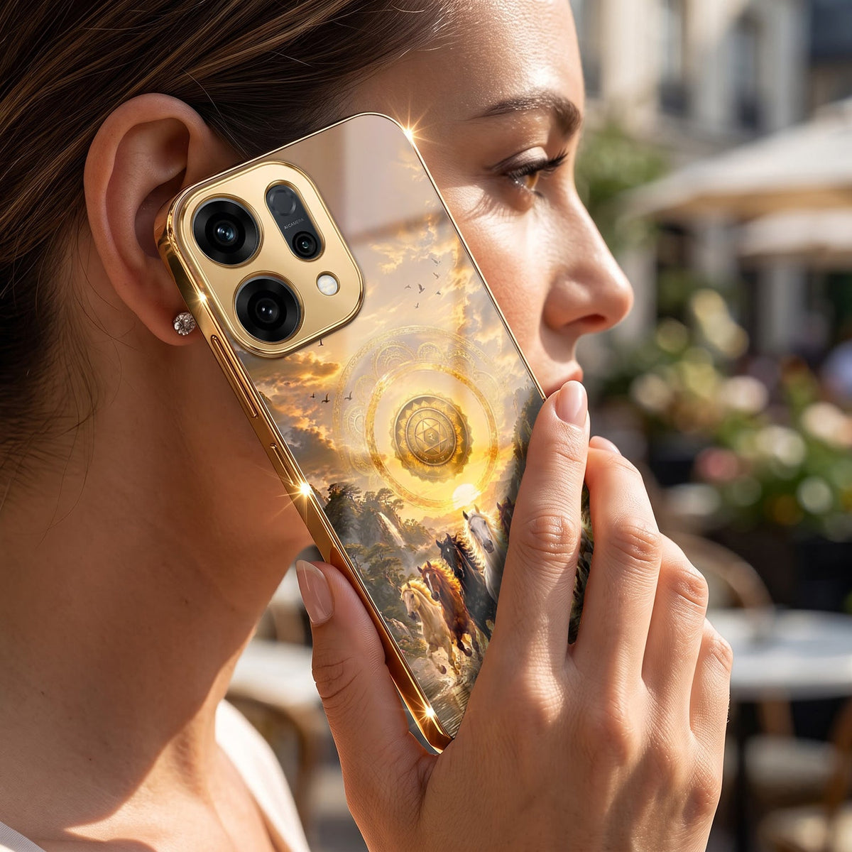 Oppo Reno 14 5G Celestial Seven Horses Gold Electroplated Glass Phone Back Case