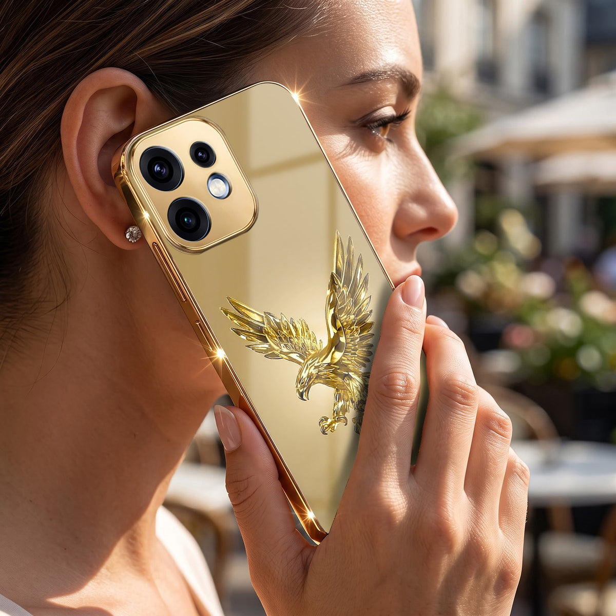 Oppo Reno 16 5G Golden Eagle Gold Electroplated Glass Phone Back Case
