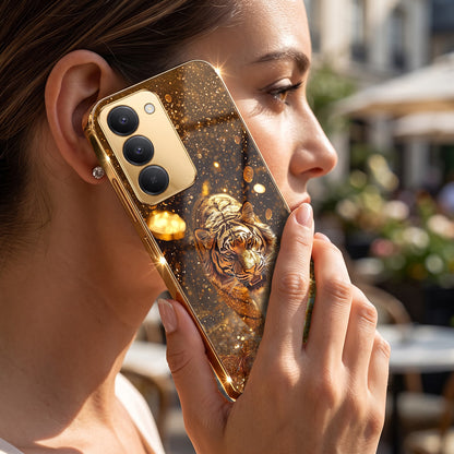 Redmi 15 5G Luxury Tiger Gold Electroplated Glass Phone Back Case