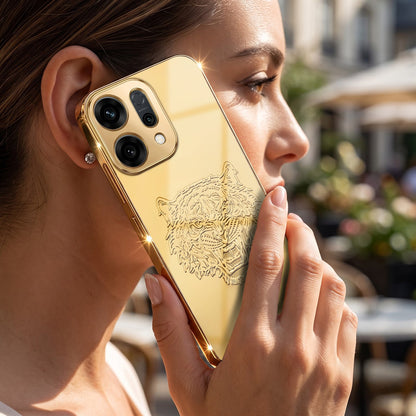 Oppo Reno 14 5G Golden Tiger Face Gold Electroplated Glass Phone Back Case