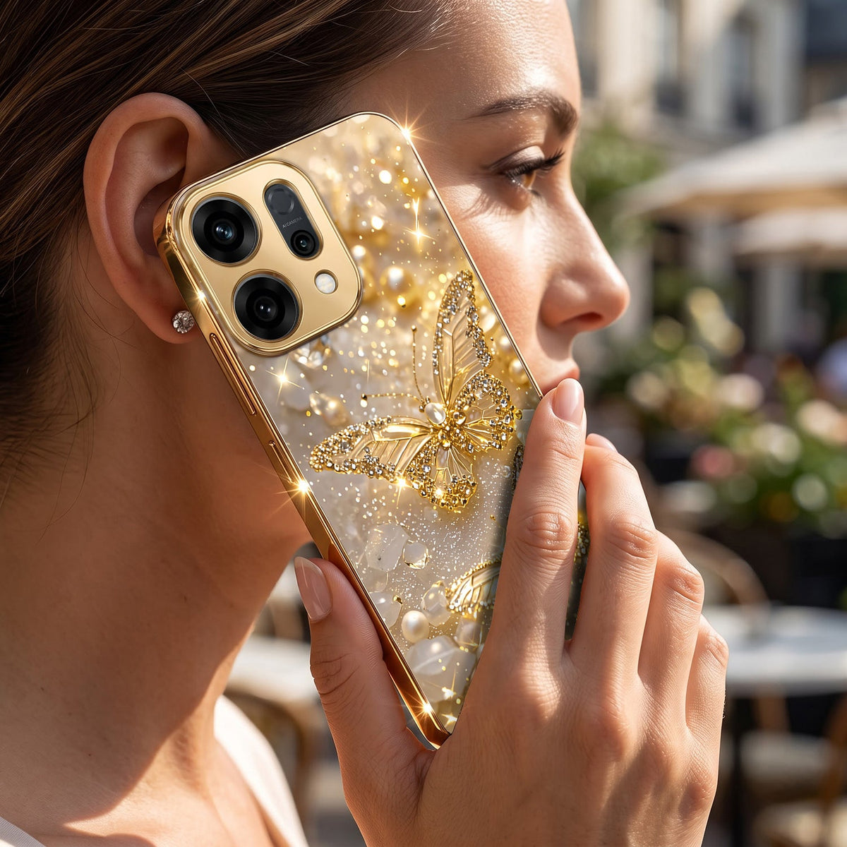 Oppo Reno 14 5G Golden Butterfly Gold Electroplated Glass Phone Back Case