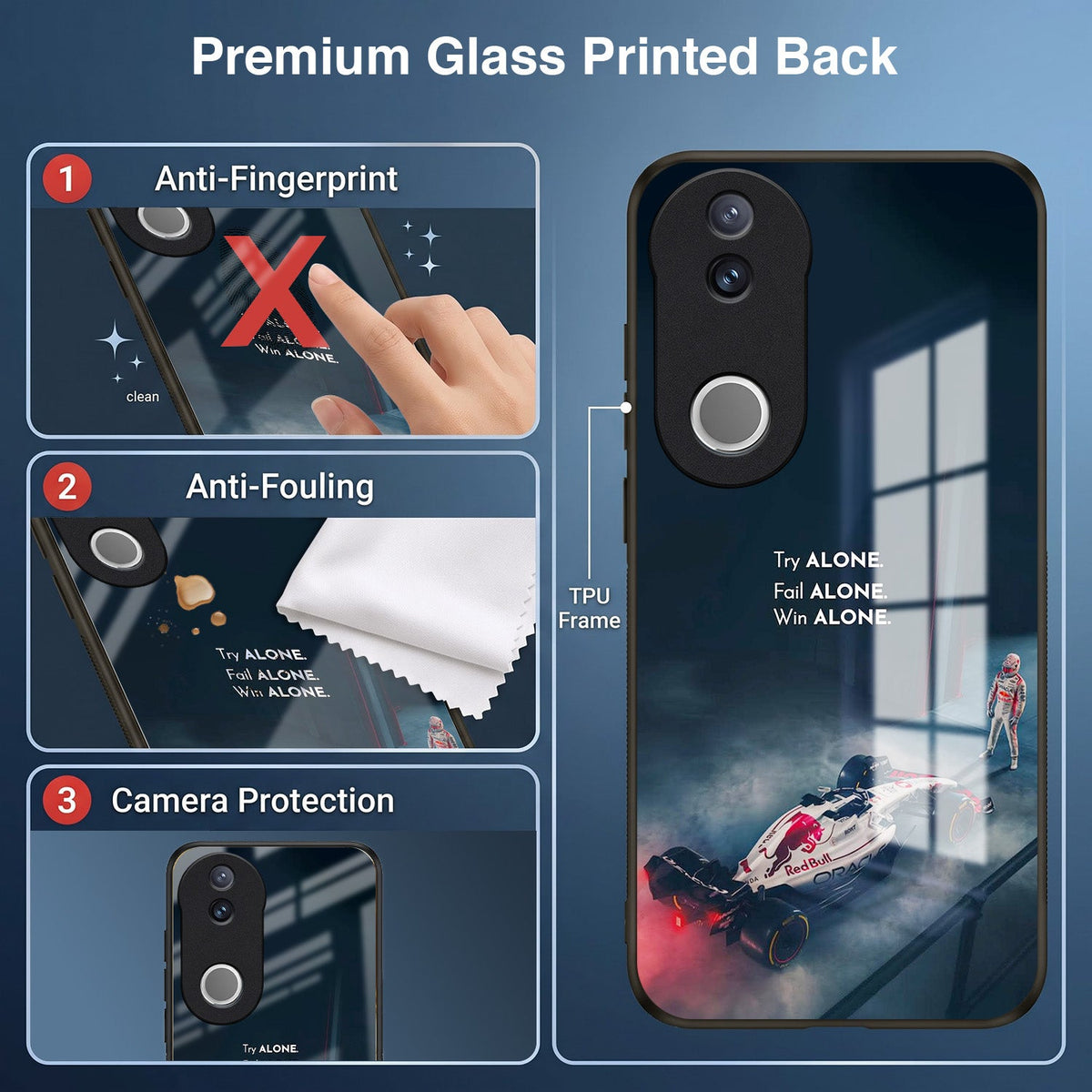 Vivo V50 5G Win Alone F1 Racing Acrylic Glass Back Case