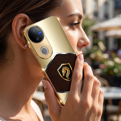 Vivo V50 5G Dragon Crest Gold Electroplated Glass Phone Back Case