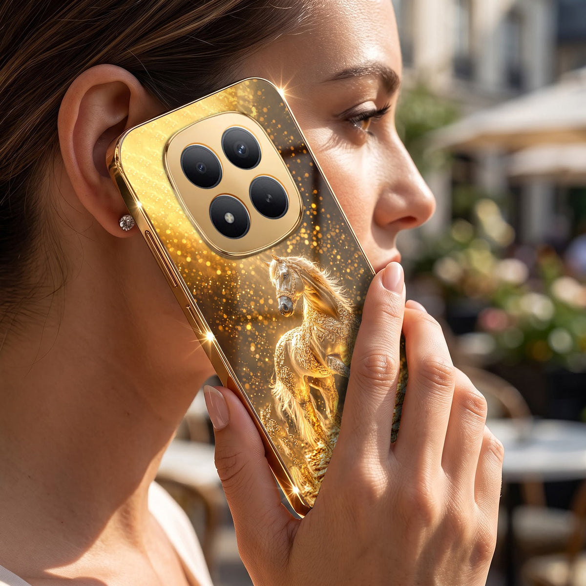 Redmi Note 15 Pro+ 5G Golden Horse Sparkle Gold Electroplated Glass Phone Back Case