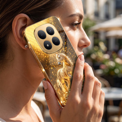 Redmi Note 15 Pro+ 5G Golden Horse Sparkle Gold Electroplated Glass Phone Back Case