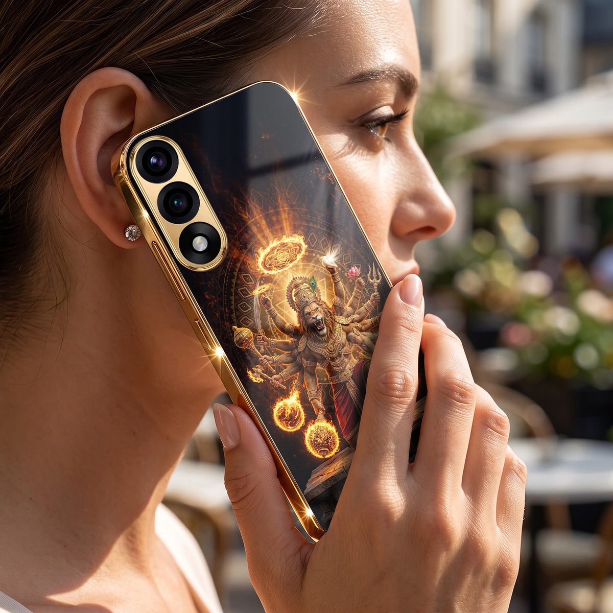 Oneplus Nord 5 5G Lord Narasimha Gold Electroplated Glass Phone Back Case
