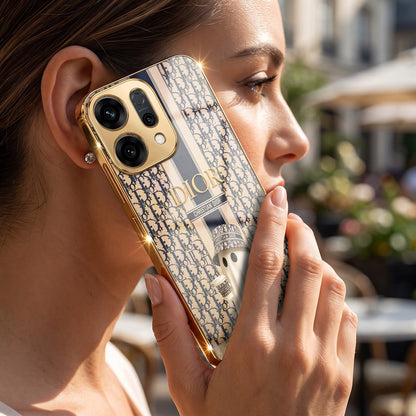Oppo Reno 14 5G Luxury Dior Gold Electroplated Glass Phone Back Case
