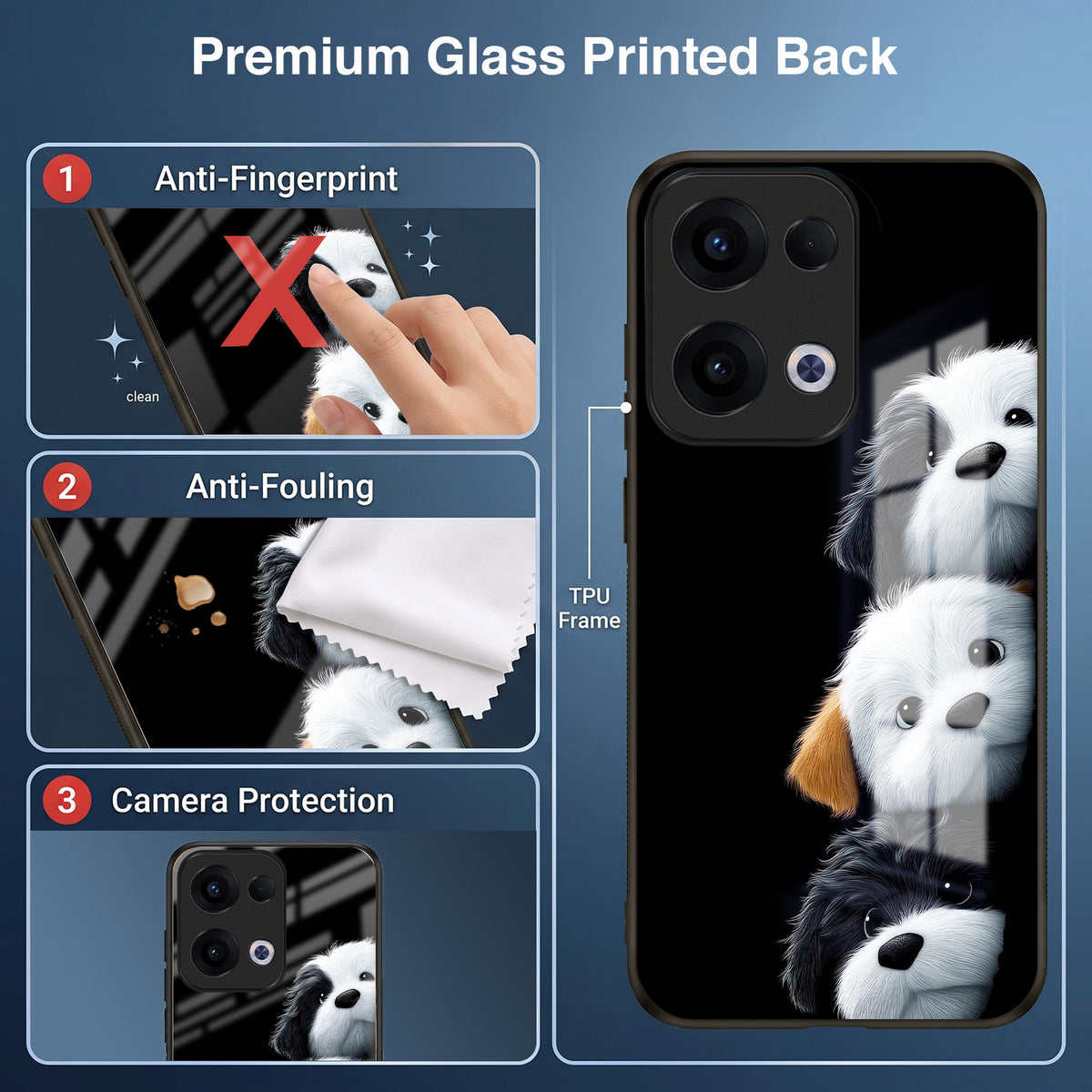 Oppo Reno 13 5G Premium Acrylic Shockproof Glass Back Case (Fluffy Puppies)