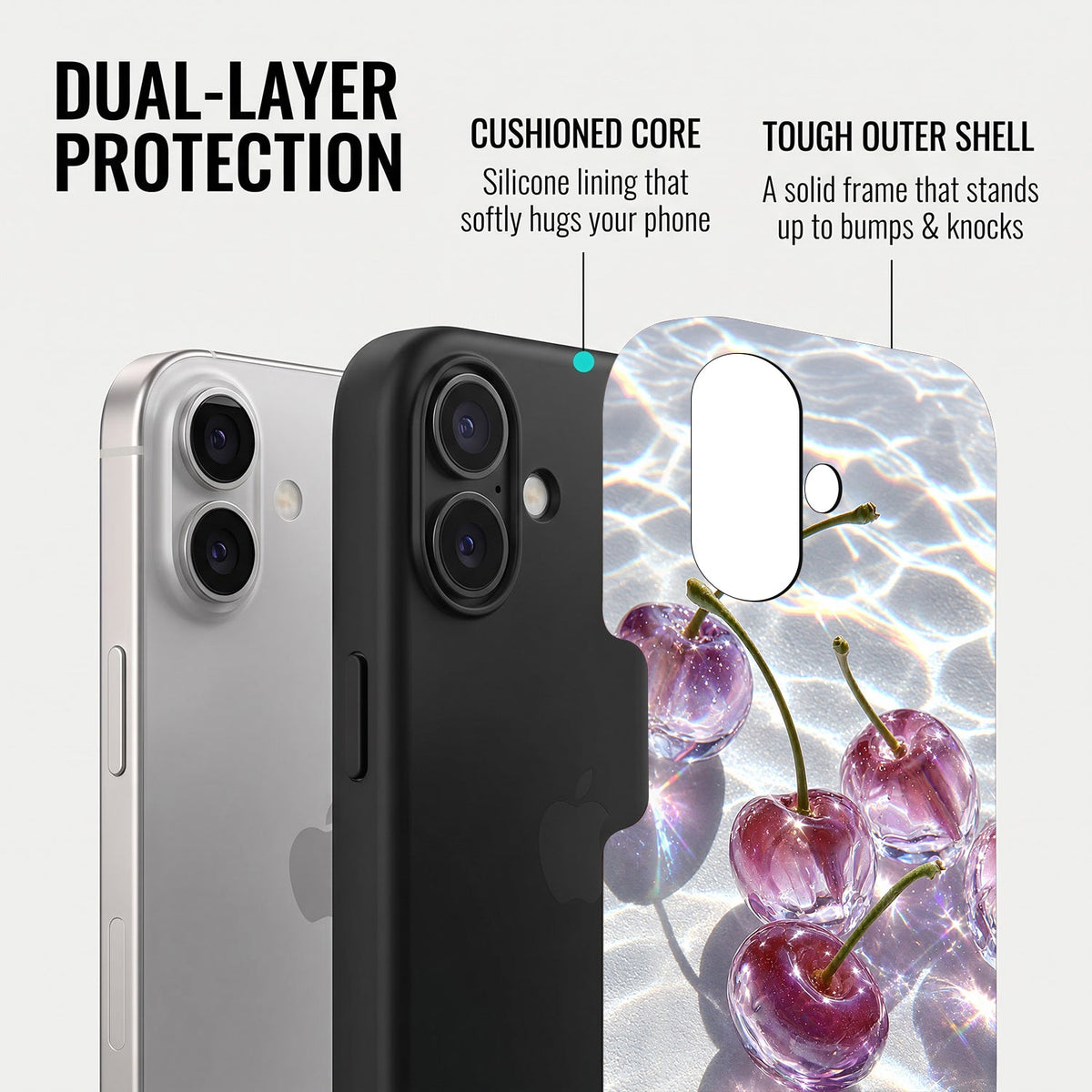 iPhone 16 5G Purple Transparent Cherry Protective Case