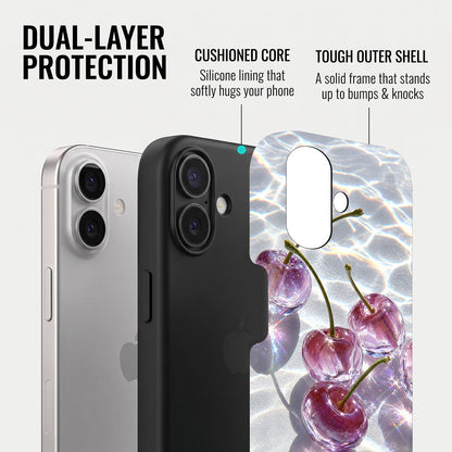 iPhone 16 5G Purple Transparent Cherry Protective Case