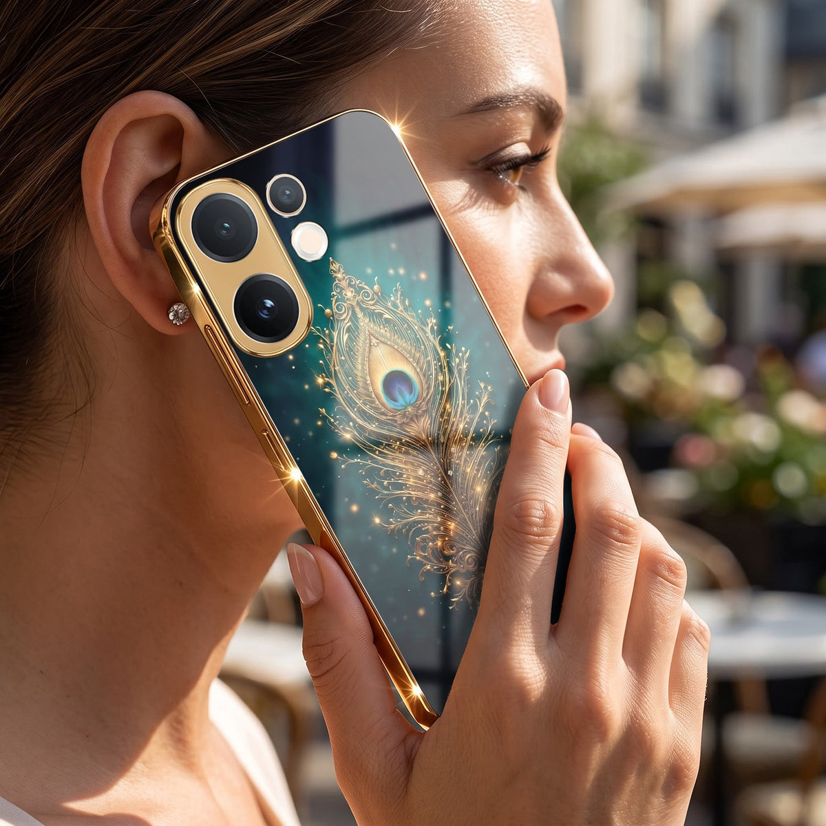 Vivo X200 FE 5G Golden Peacock Feather Gold Electroplated Glass Phone Back Case