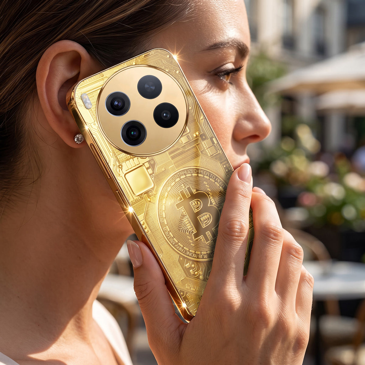Vivo X300 Pro 5G Bitcoin Gold Electroplated Glass Phone Back Case