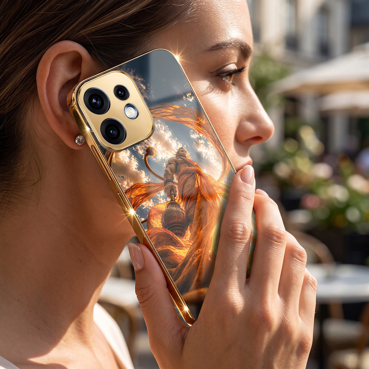 Oppo Reno 16 5G Divine Hanuman Gold Electroplated Glass Phone Back Case