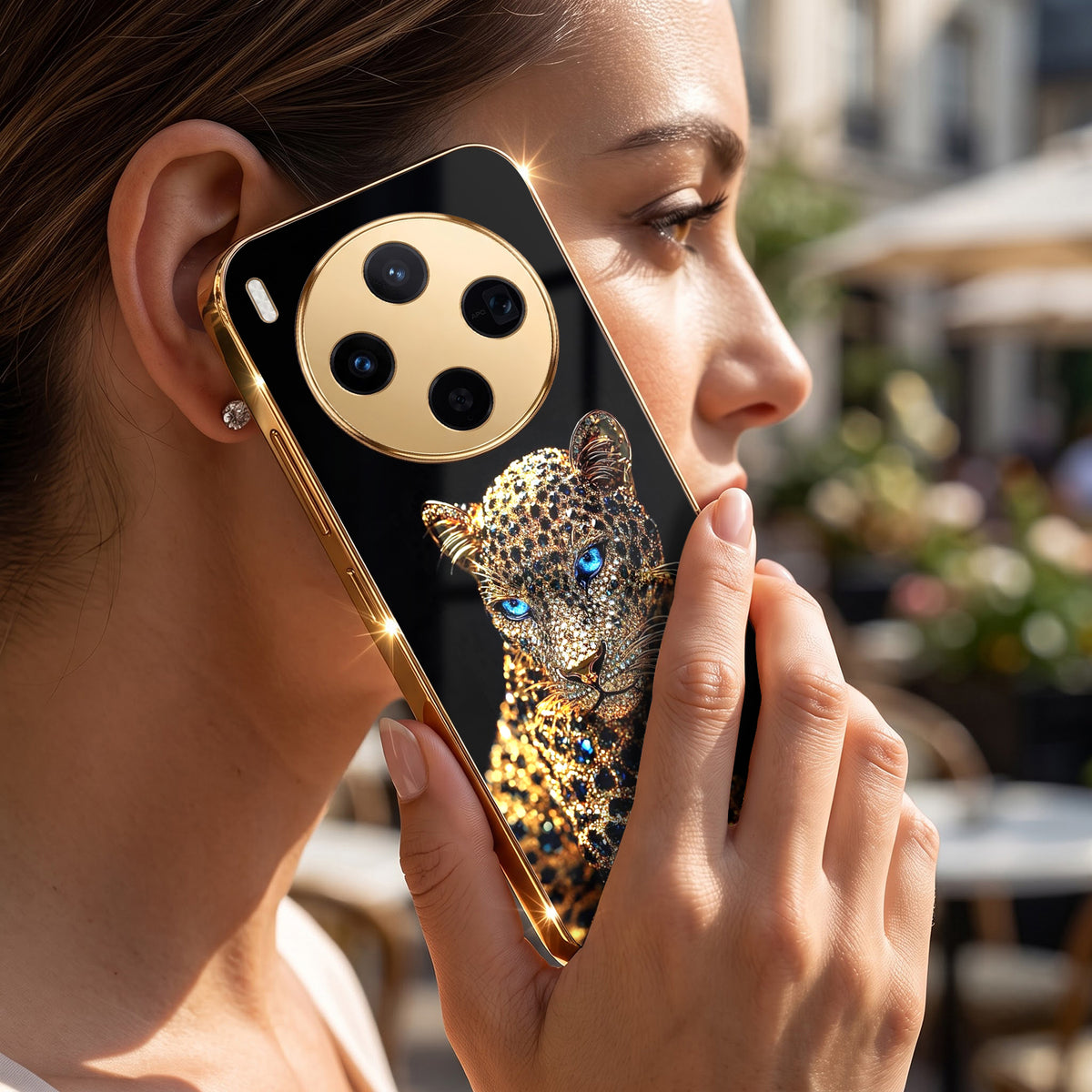 Vivo X300 5G Panther Gold Electroplated Glass Phone Back Case