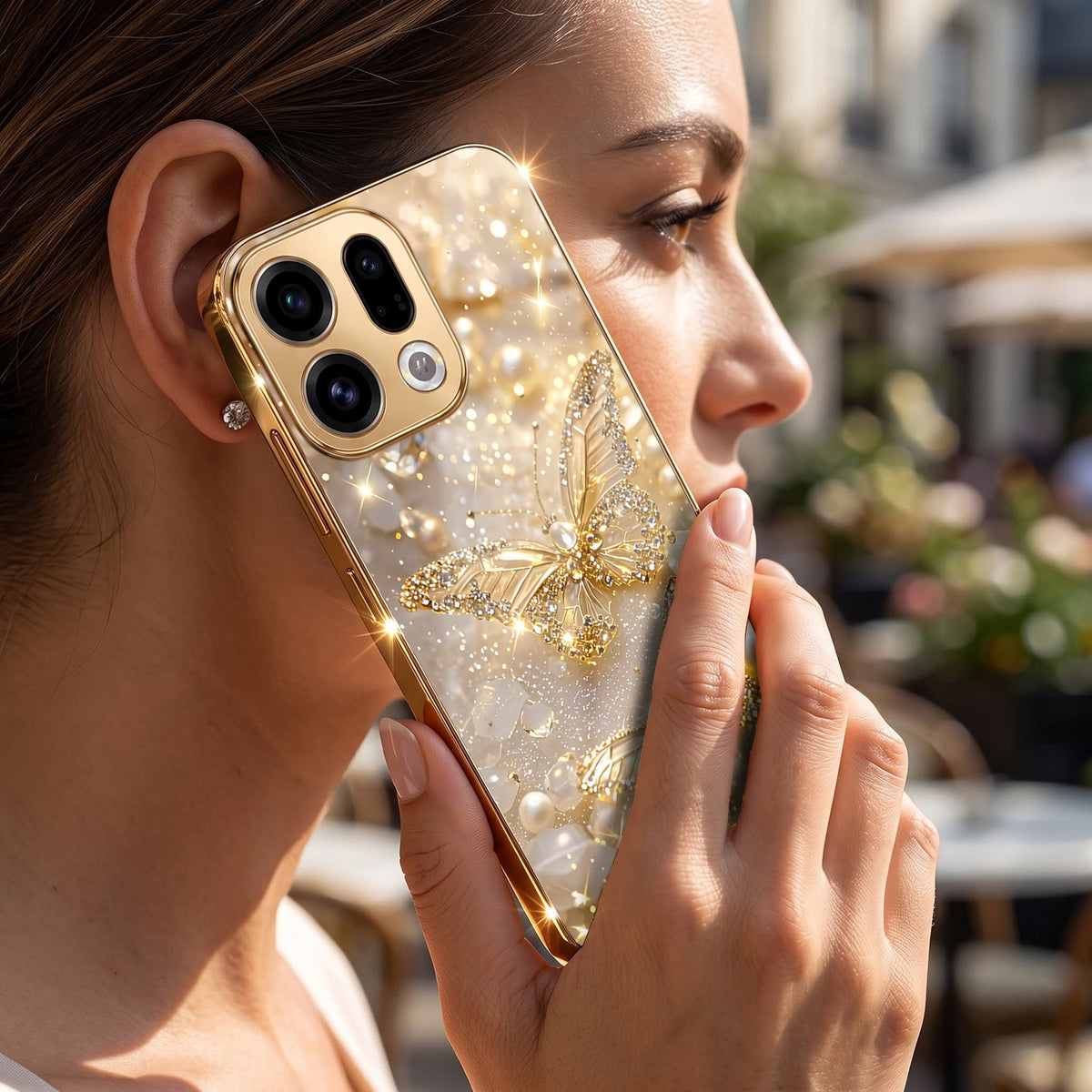 Oppo Find X9 5G Golden Butterfly Gold Electroplated Glass Phone Back Case