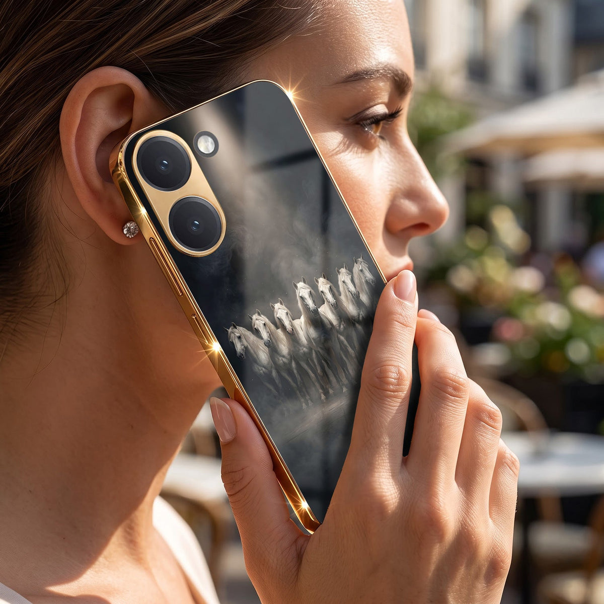 Poco X8 Pro 5G Running Horses Gold Electroplated Glass Phone Back Case