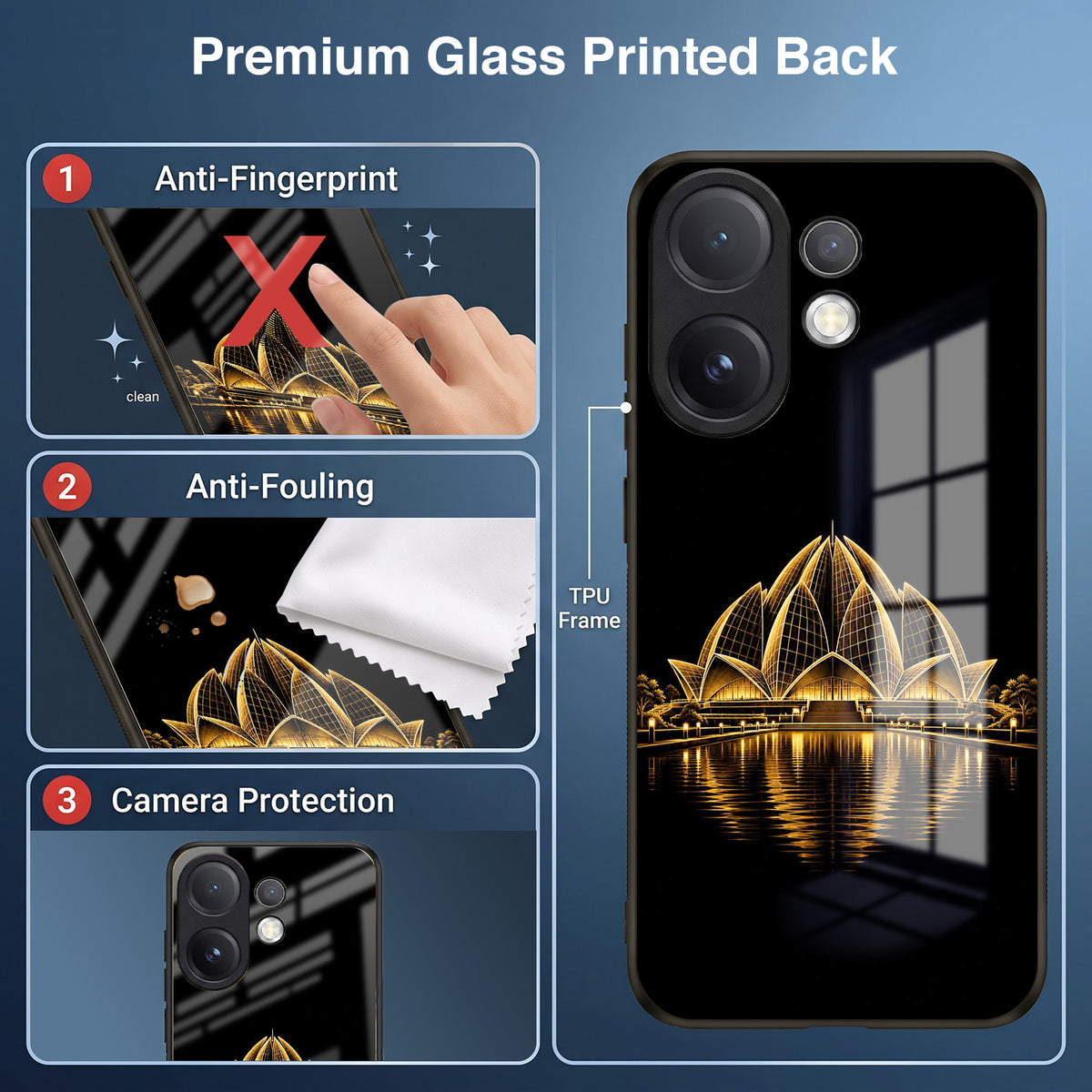 Vivo V60 5G Premium Acrylic Shockproof Glass Back Case (Golden Lotus)