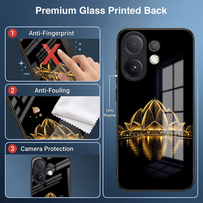 Vivo V60 5G Premium Acrylic Shockproof Glass Back Case (Golden Lotus)