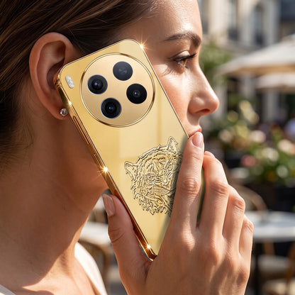 Vivo X300 Pro 5G Golden Tiger Face Gold Electroplated Glass Phone Back Case