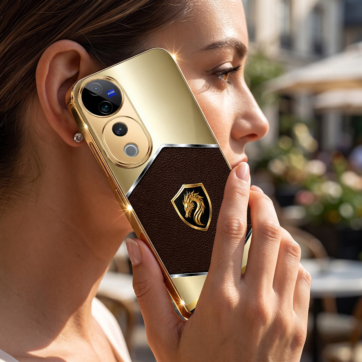 Vivo V40 Pro 5G Dragon Crest Gold Electroplated Glass Phone Back Case