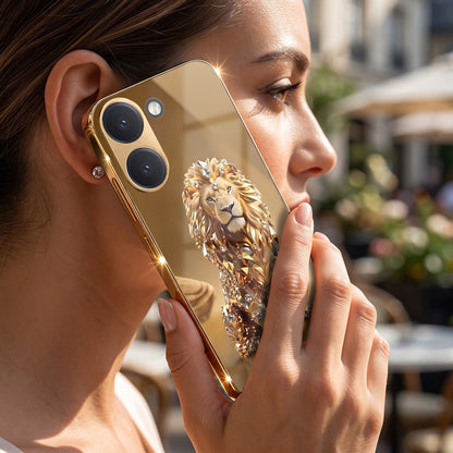 Poco X8 Pro 5G Luxury Lion Gold Electroplated Glass Phone Back Case
