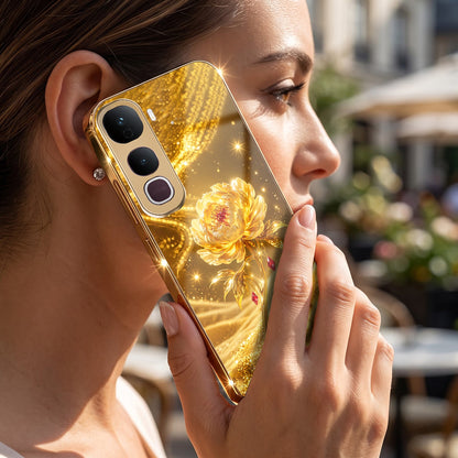 Vivo Y400 Pro 5G Golden Rose Elegance Gold Electroplated Glass Phone Back Case