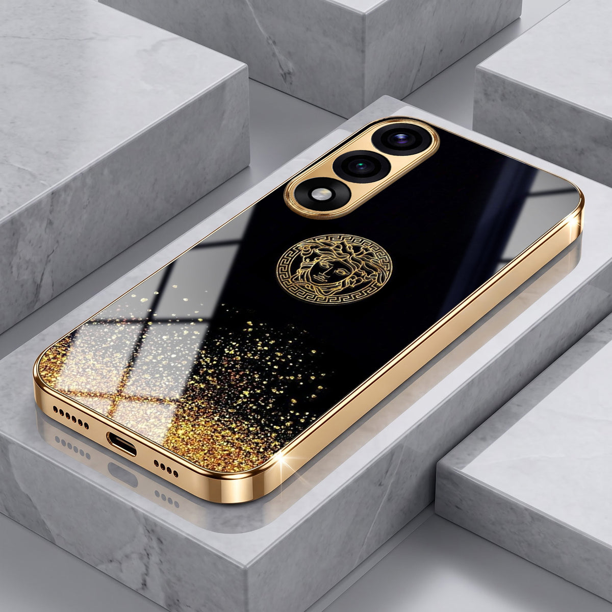 Oneplus Nord 5 5G Medusa Head Gold Electroplated Glass Phone Back Case