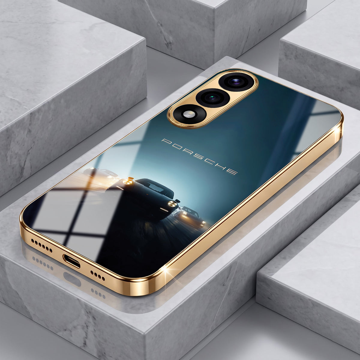 Oneplus Nord 5 5G Porsche Luxury Gold Electroplated Glass Phone Back Case
