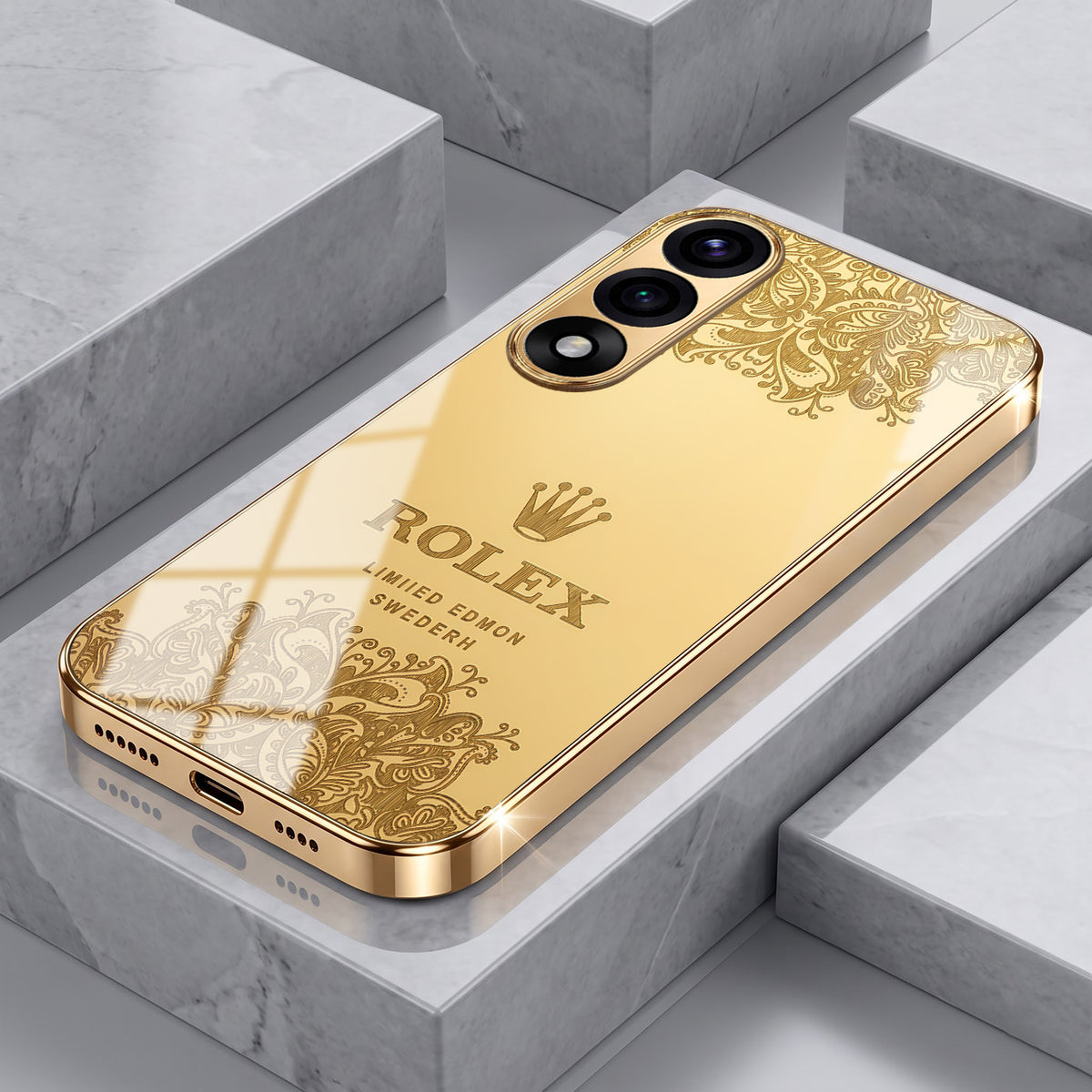 Oneplus Nord 5 5G Rolex Crown Gold Electroplated Glass Phone Back Case