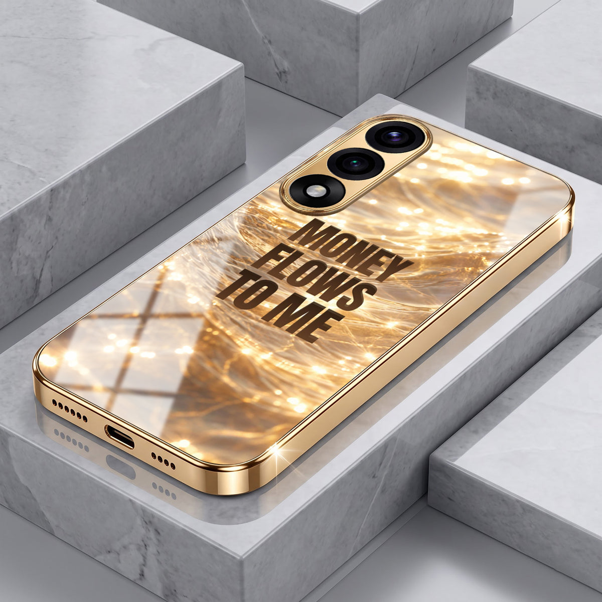 Oneplus Nord 5 5G Money Flows To Me Gold Electroplated Glass Phone Back Case