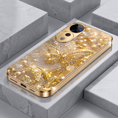 Vivo V40 Pro 5G Golden Butterfly Gold Electroplated Glass Phone Back Case