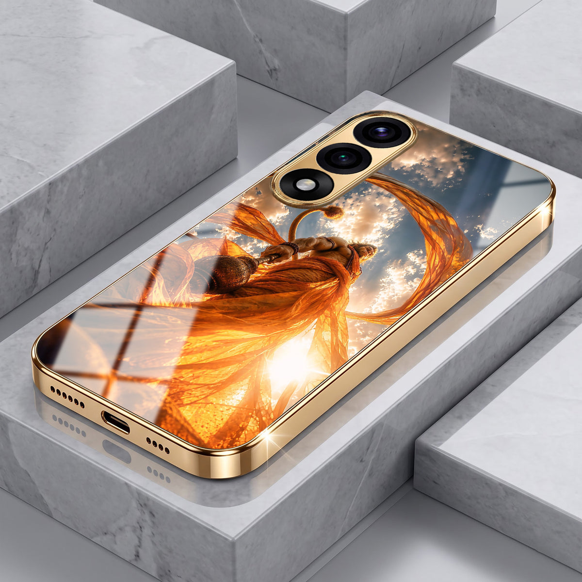 Oneplus Nord 5 5G Divine Hanuman Gold Electroplated Glass Phone Back Case