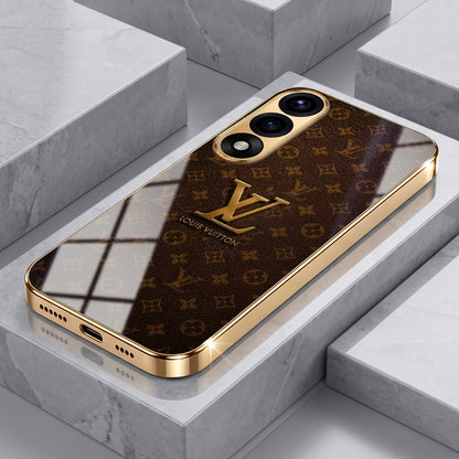 Oneplus Nord 5 5G LV Brown Monogram Gold Electroplated Glass Phone Back Case