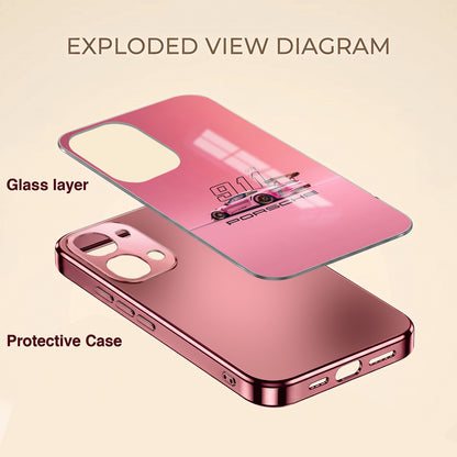 Vivo T5x 5G Luxury Porsche 911 Pink Electroplated Glass Phone Back Case