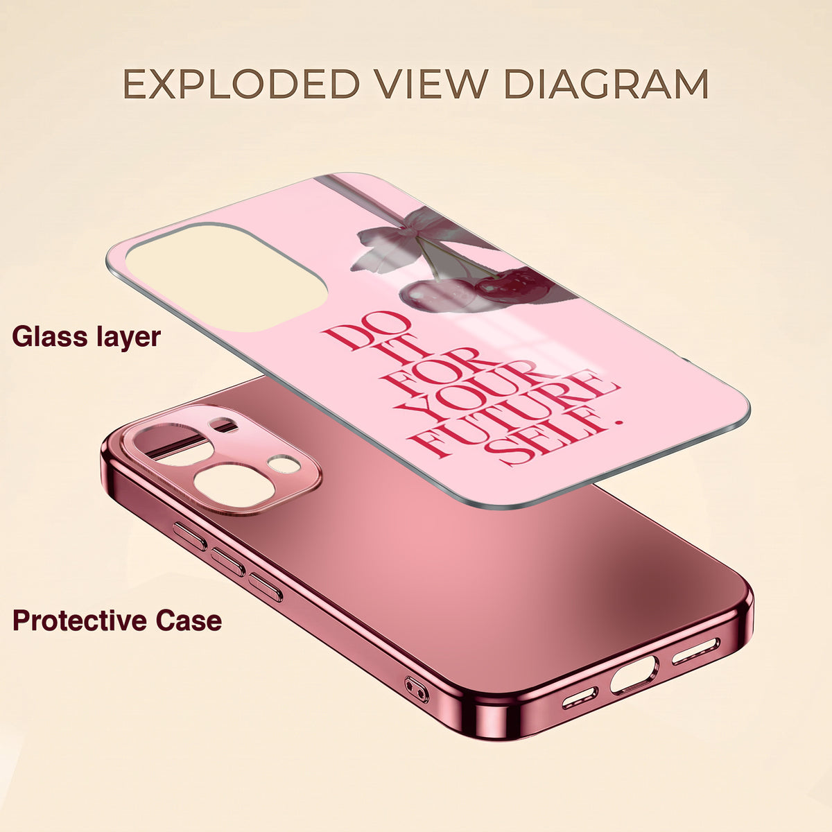 Vivo T5x 5G Future Self Pink Electroplated Glass Phone Back Case