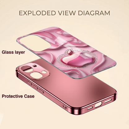 Vivo T5x 5G Luxury Apple Logo Pink Electroplated Glass Phone Back Case