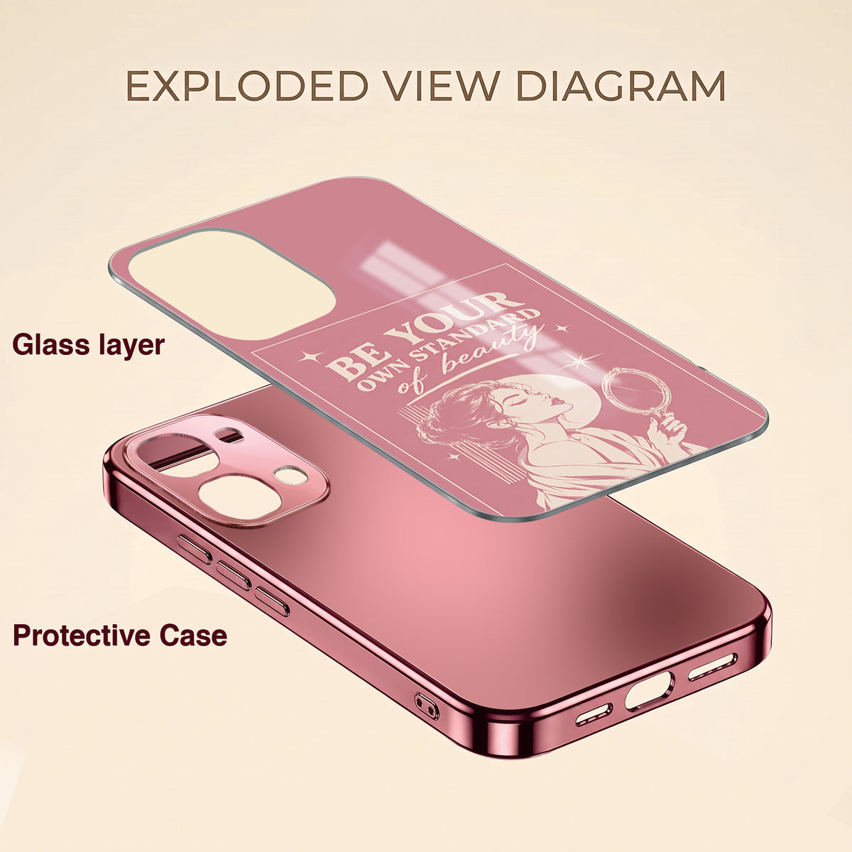 Vivo T5x 5G Luxury Aesthetic Girl Pink Electroplated Glass Phone Back Case