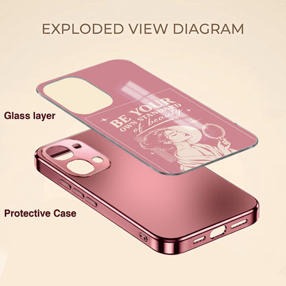 Vivo T5x 5G Luxury Aesthetic Girl Pink Electroplated Glass Phone Back Case