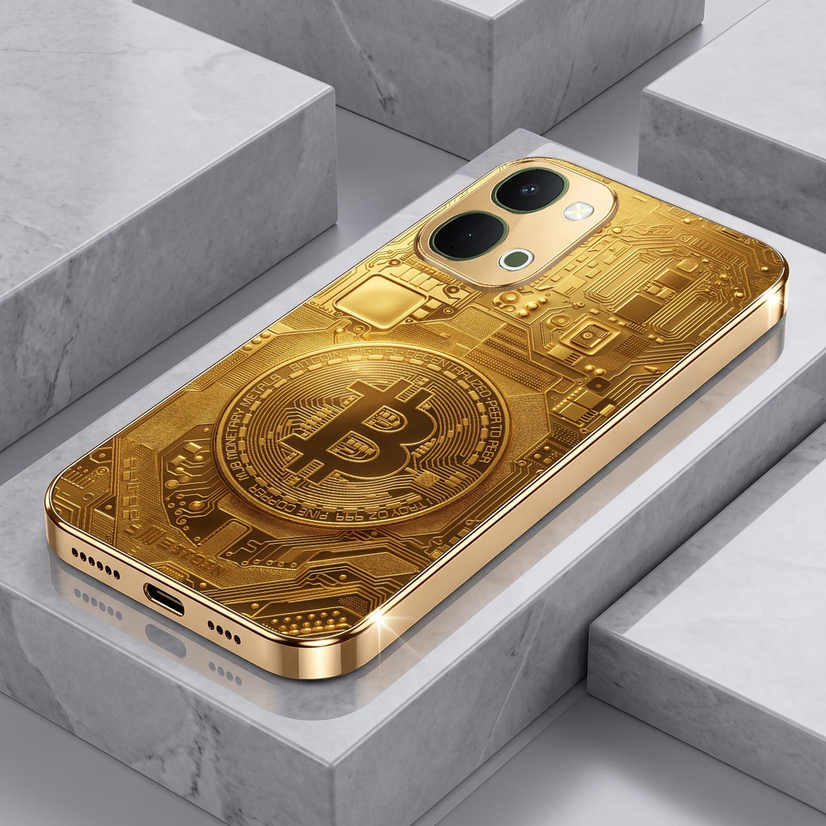 Vivo Y51 Pro 5G Bitcoin Gold Electroplated Glass Phone Back Case