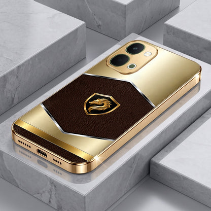 Vivo T5x 5G Dragon Crest Gold Electroplated Glass Phone Back Case