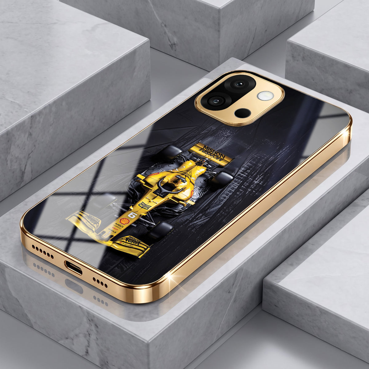 OnePlus 13s 5G F1 Racing Car Gold Electroplated Glass Phone Back Case