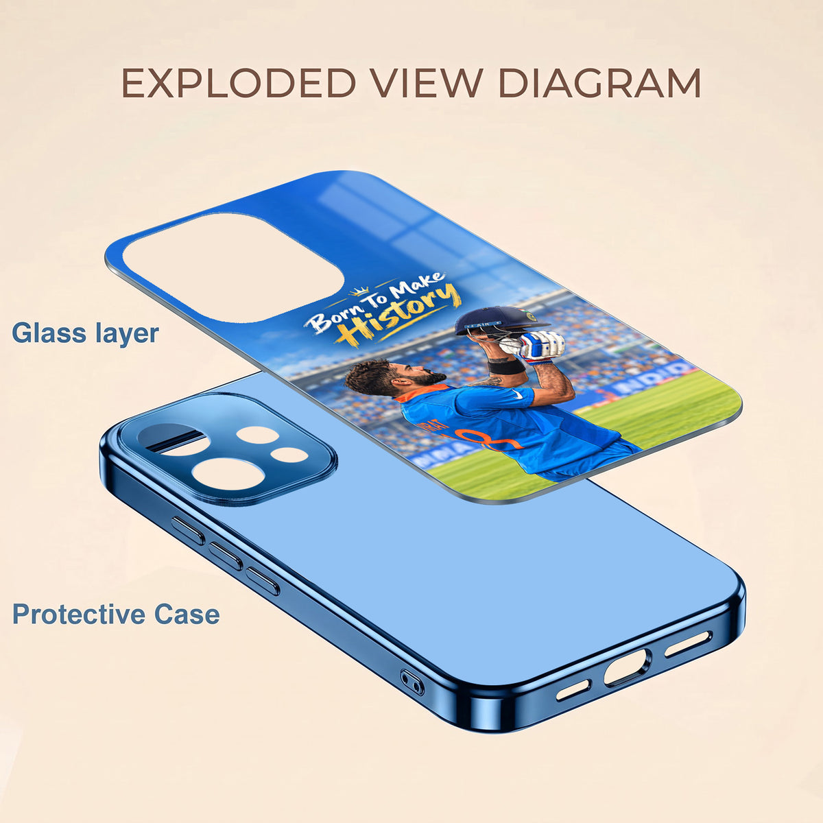 Oppo Reno 15 5G Born TO Make History Blue Electroplated Glass Phone Back Case