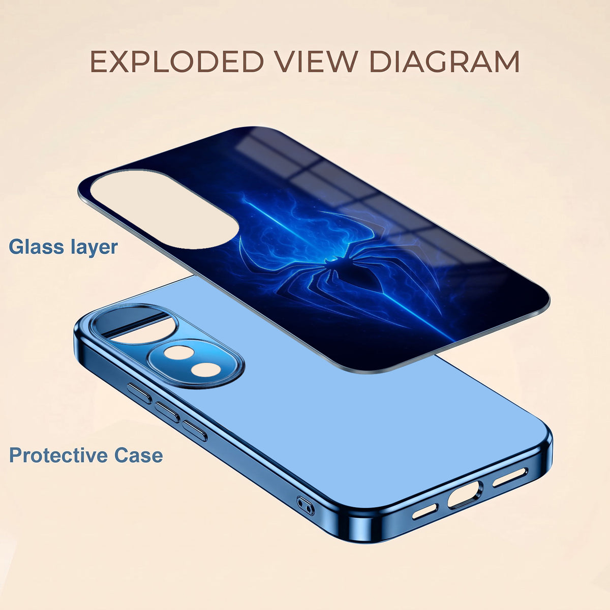 Vivo V40 Pro 5G Neon Spider Blue Electroplated Glass Phone Back Case