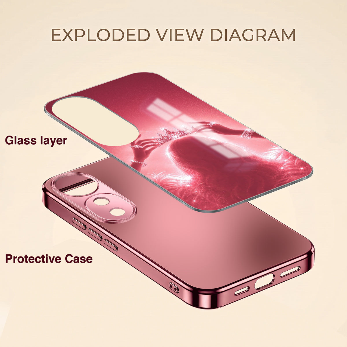 Vivo V40 Pro 5G Luxury Crown Queen Pink Electroplated Glass Phone Back Case